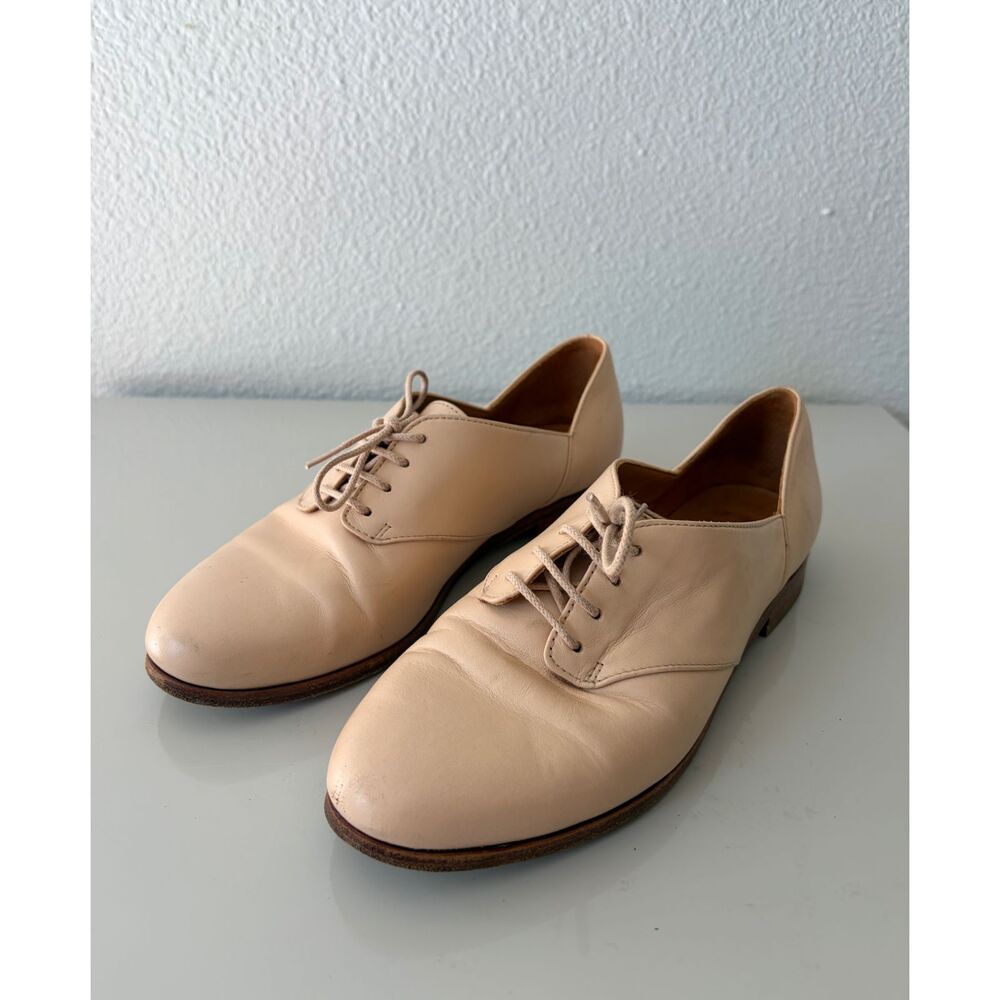 SEZANE Leather Lace Up Nude Oxford Derbies Flats Shoes Womens 37 FR - 6.5 US